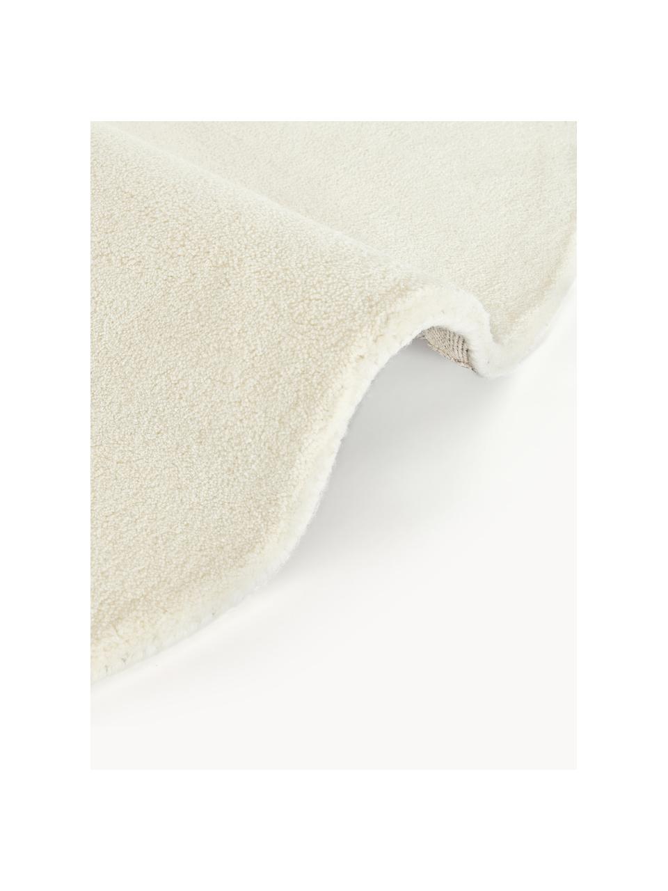 Tapis rond à poils ras en laine tufté main Jadie, Blanc crème, Ø 150 cm (taille M)