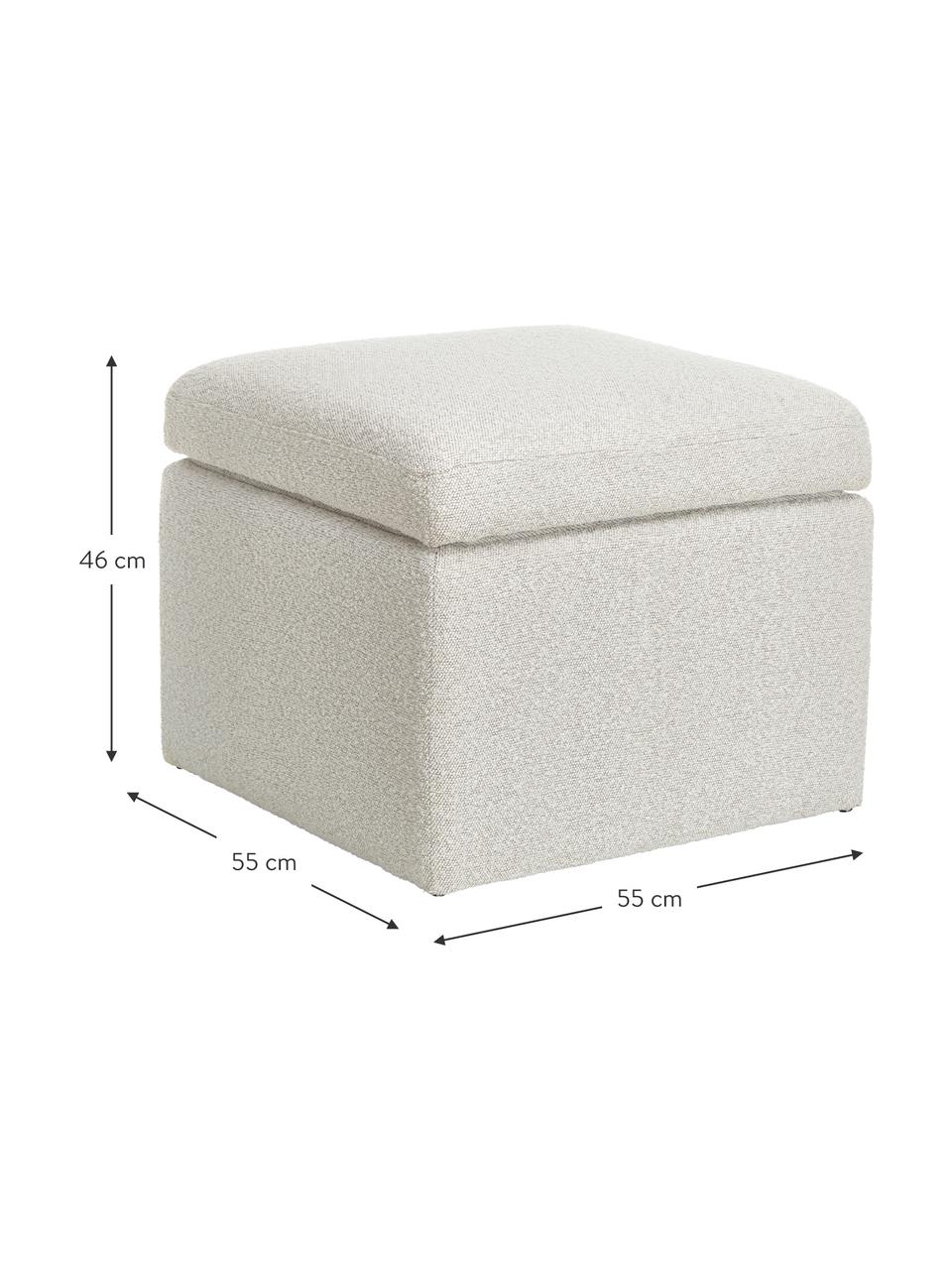 Bouclé-Hocker Winou in Cremeweiß mit Stauraum, Bezug: Bouclé (100% Polyester) D, Korpus: Metall, Bouclé Cremeweiß, 55 x 46 cm