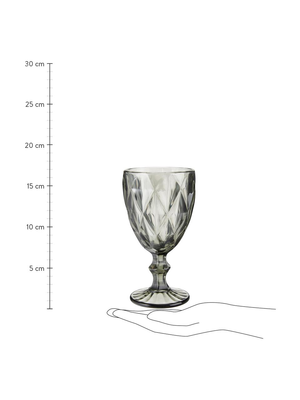 Copas de vino Colorado con patrón texturizado, 4 uds., Vidrio, Gris transparente, Ø 9 x Al 17 cm, 320 ml