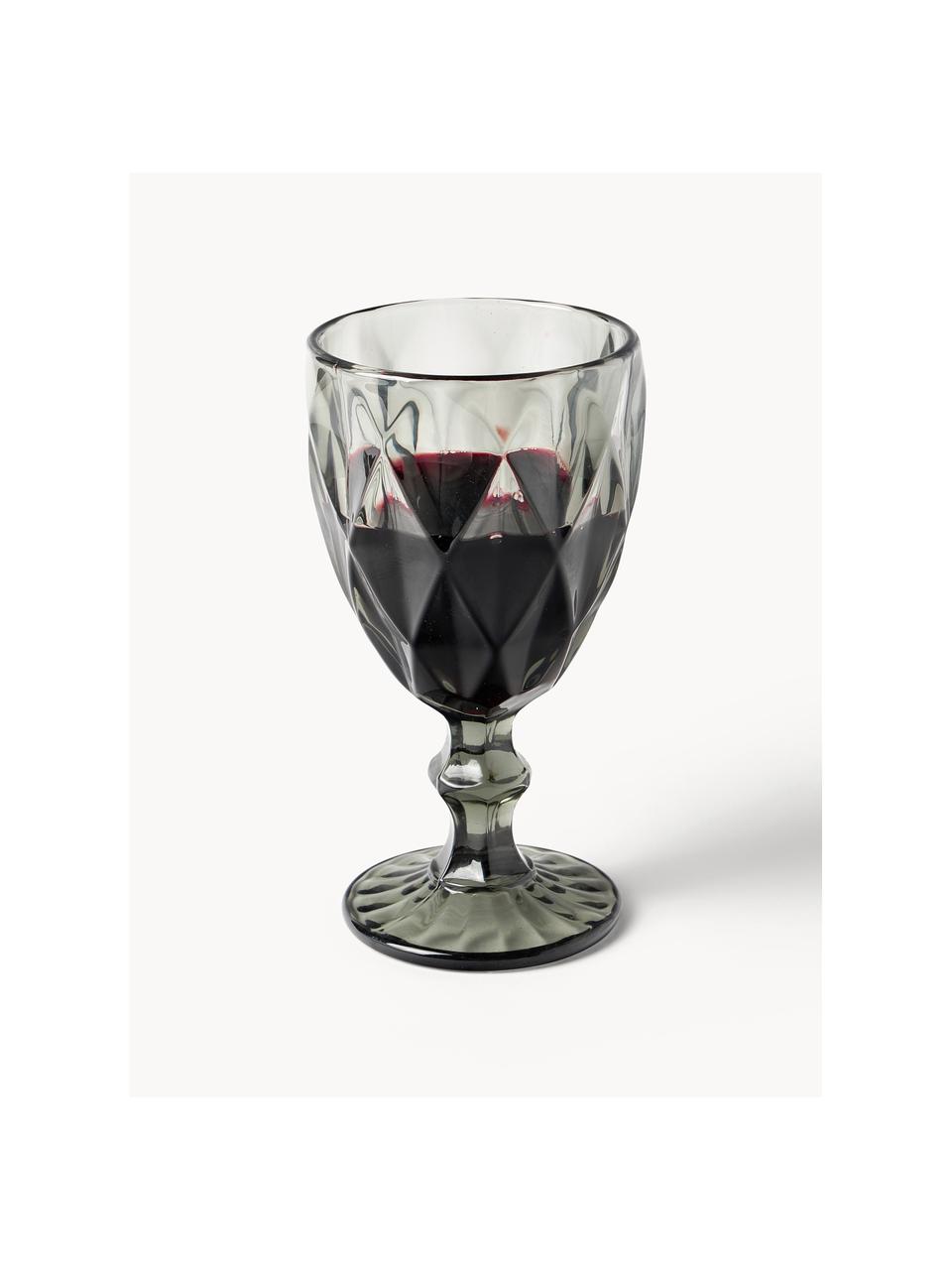 Wijnglazen Colorado met structuurpatroon, 4 stuks, Glas, Grijs, Ø 9 x H 17 cm, 320 ml