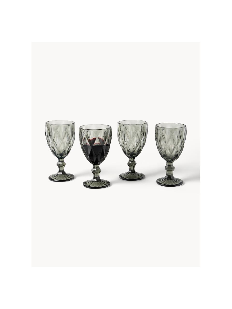 Copas de vino con patrón texturizado Colorado, 4 uds., Vidrio, Gris, Ø 9 x Al 17 cm, 320 ml