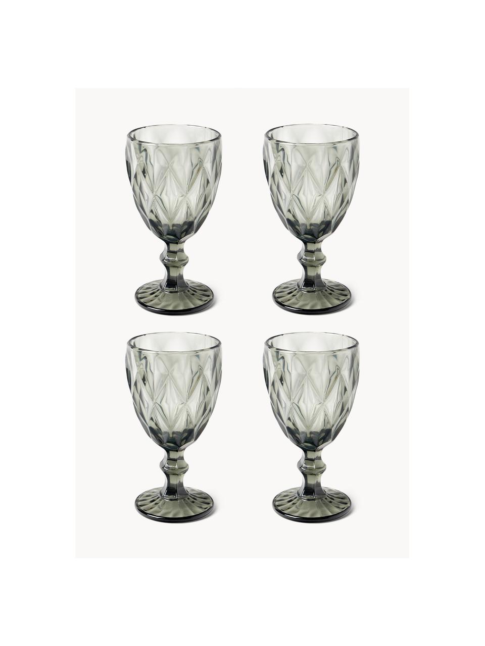 Verres à vin avec embossage décoratif Colorado, 4 élém., Verre, Gris, Ø 9 x haut. 17 cm, 320 ml