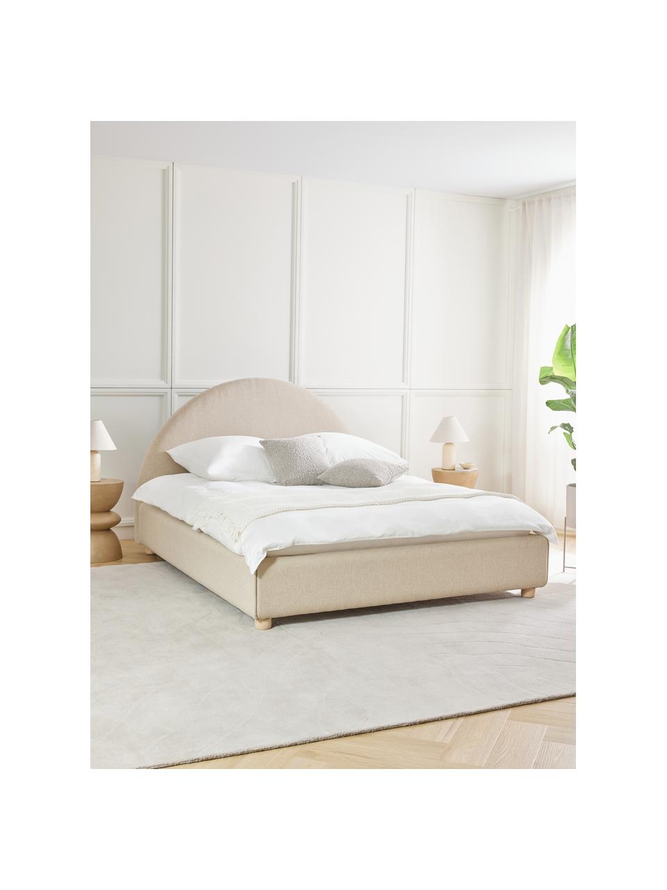 Gestoffeerd bed Ebba, Bekleding: 100% polypropyleen Met 23, Poten: massief grenenhout, Geweven stof beige, B 140 x L 200 cm