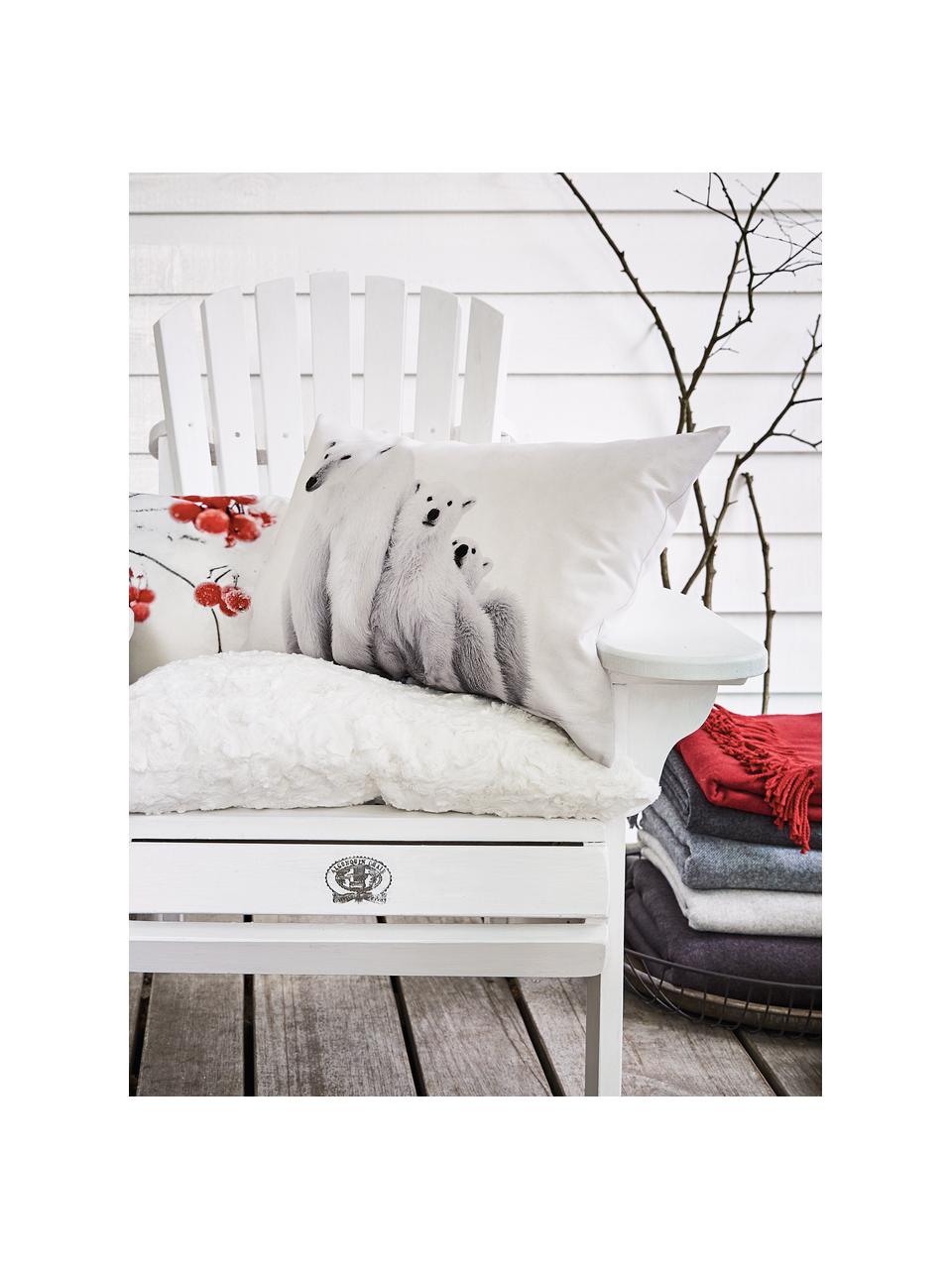 Kissenhülle Cool mit winterlichem Motiv, Baumwolle, Weiß, Grautöne, 40 x 60 cm