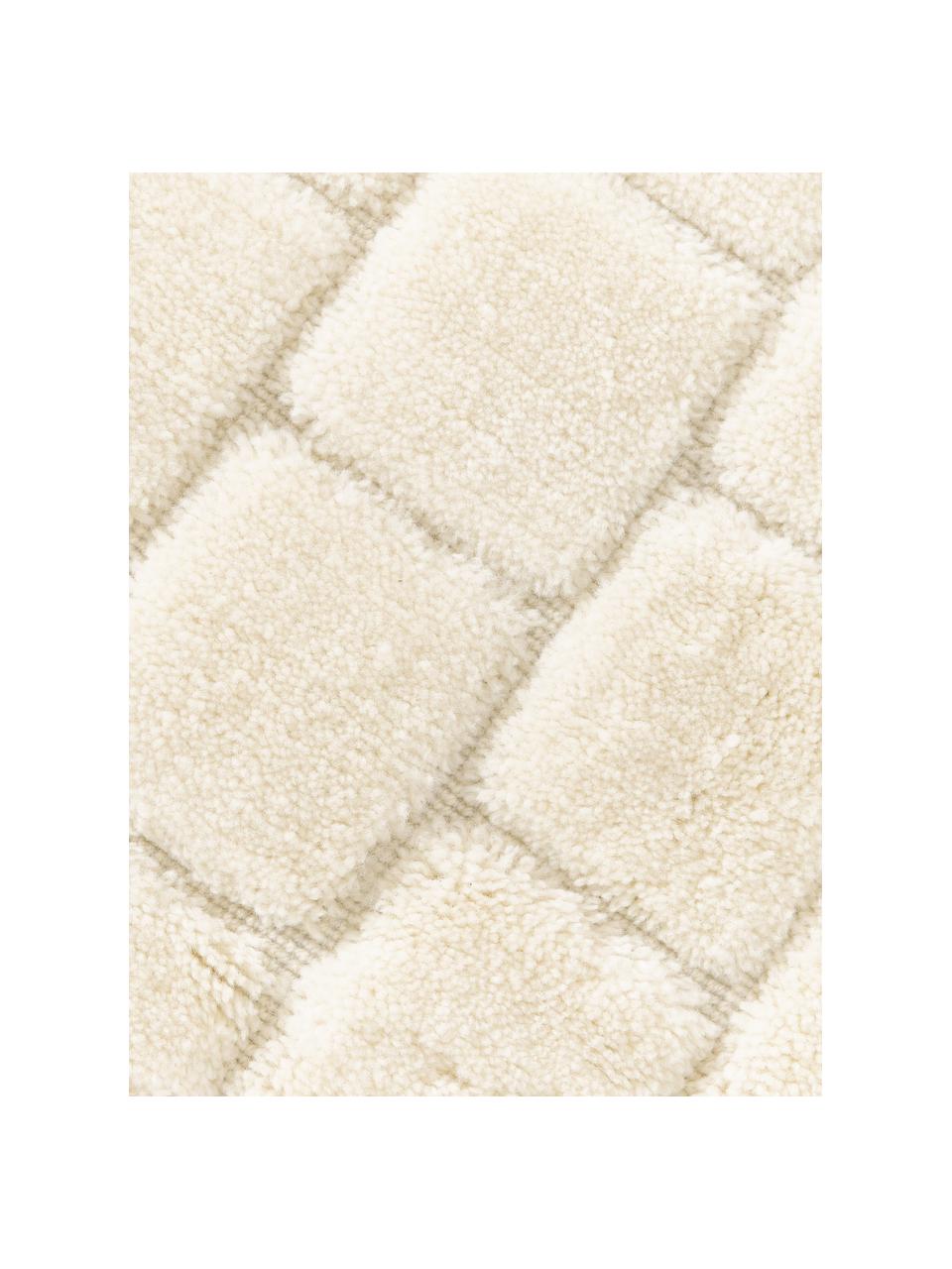 Tapis tissé à la main avec surface texturée Adley, 78 % laine, 20 % coton, 2 % polyester

Les tapis en laine peuvent perdre des fibres lors des premières semaines et des peluches peuvent se former, ce phénomène est naturel et diminue à mesure de votre usage et du temps, Blanc crème, larg. 80 x long. 150 cm (taille XS)