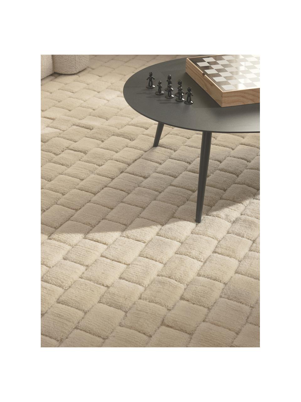 Tapis tissé à la main avec surface texturée Adley, 78 % laine, 20 % coton, 2 % polyester

Les tapis en laine peuvent perdre des fibres lors des premières semaines et des peluches peuvent se former, ce phénomène est naturel et diminue à mesure de votre usage et du temps, Blanc crème, larg. 80 x long. 150 cm (taille XS)