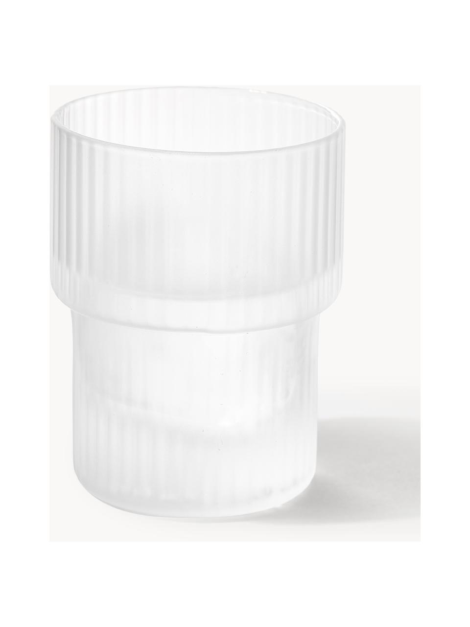 Mundgeblasene Wassergläser Ripple mit Rillenrelief, 4er-Set, Glas, mundgeblasen, Semi-transparent, matt, Ø 7 x H 9 cm, 200 ml