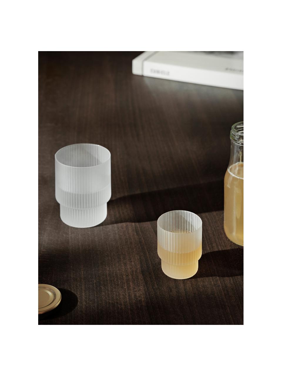 Verres à eau striés soufflés bouche Ripple, 4 élém., Verre, soufflé bouche, Translucide, mat, Ø 7 x haut. 9 cm, 200 ml