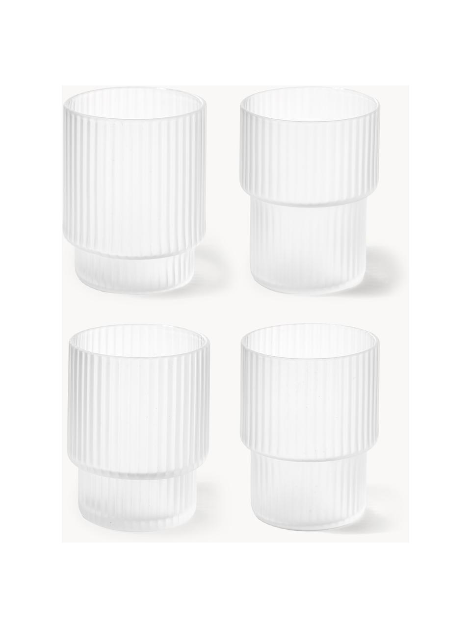 Verres à eau striés soufflés bouche Ripple, 4 élém., Verre, soufflé bouche, Translucide, mat, Ø 7 x haut. 9 cm, 200 ml