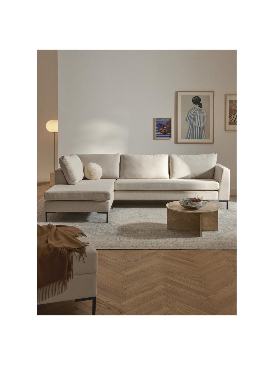 Divano angolare Luna, Rivestimento: 100% poliestere, certific, Struttura: legno massiccio di faggio, Tessuto bianco latte, Larg. 280 x Prof. 184 cm, chaise-longue a destra