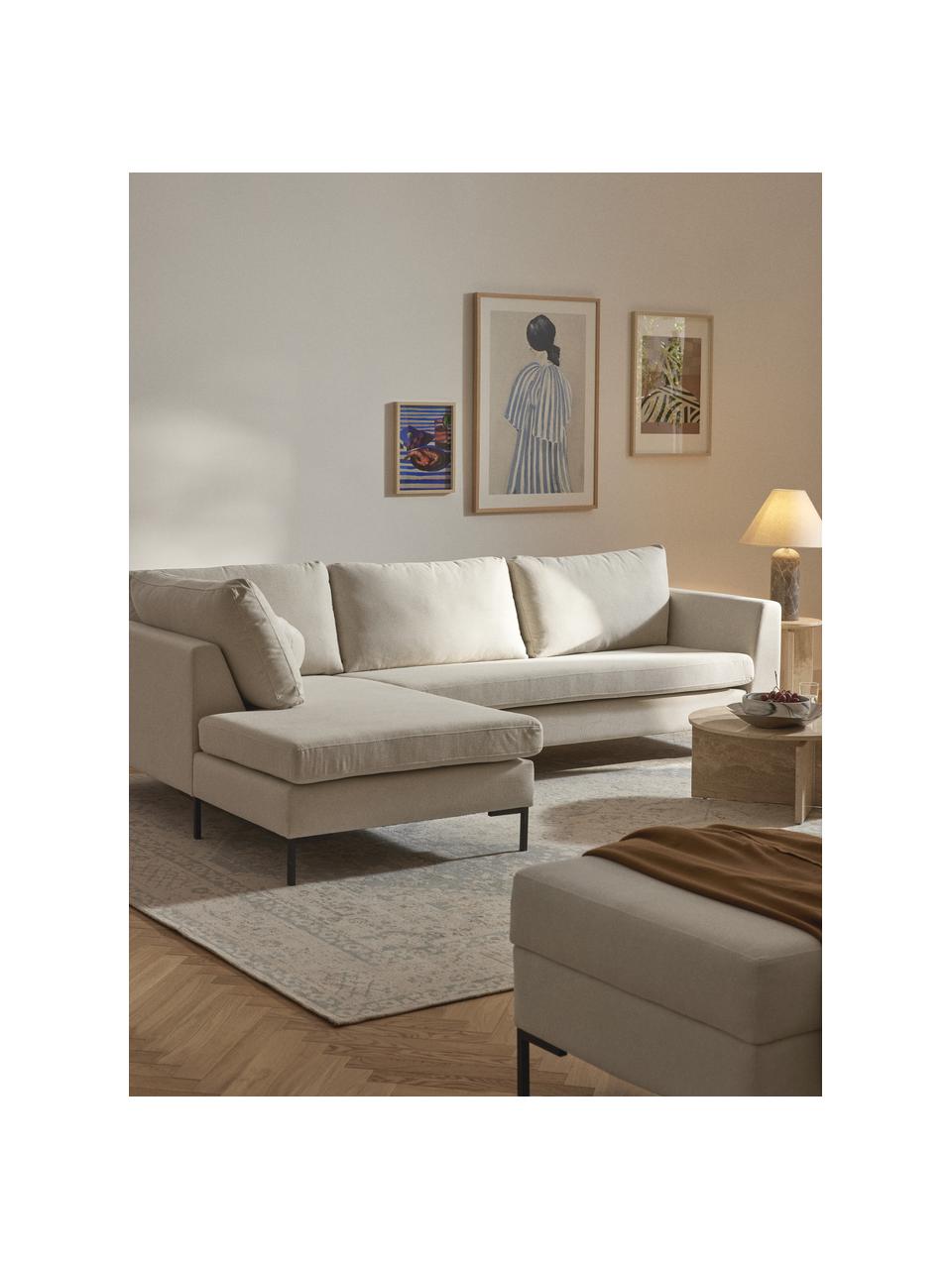 Canapé d'angle Luna, Tissu blanc crème, larg. 280 x prof. 184 cm, méridienne à droite