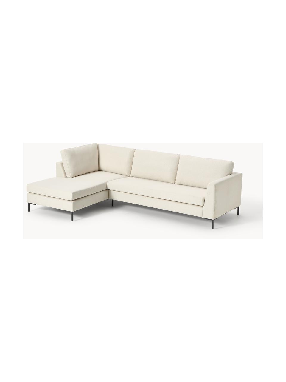 Ecksofa Luna, Bezug: 100 % Polyester Der strap, Gestell: Massives Buchenholz, Schi, Füße: Metall, galvanisiert Das , Webstoff Off White, B 280 x T 184 cm, Eckteil rechts