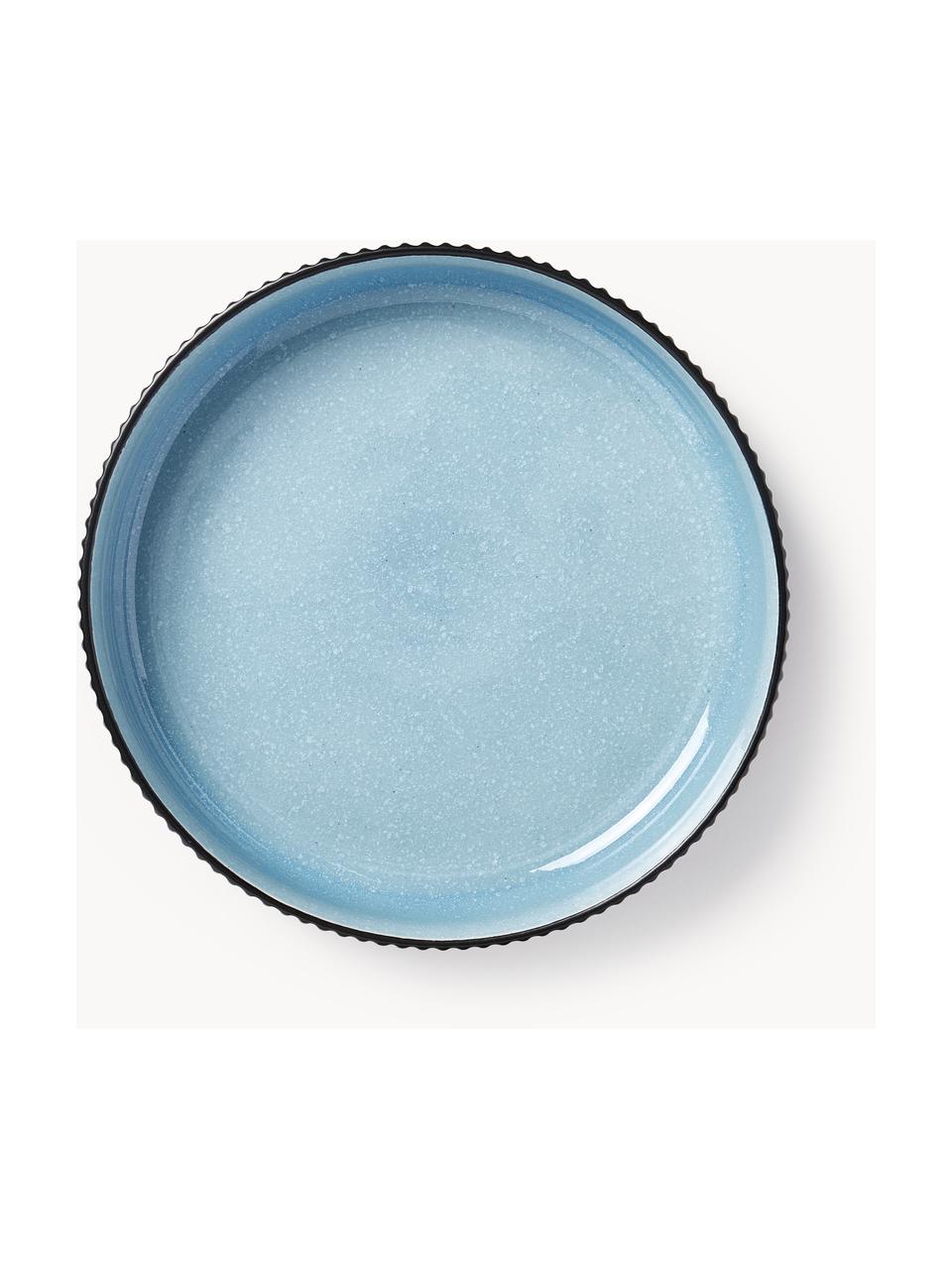 Pastateller Bora mit Rillenrelief, 4 Stück, Steinzeug, glasiert, Hellblau glänzend, Schwarz matt, Ø 22 cm
