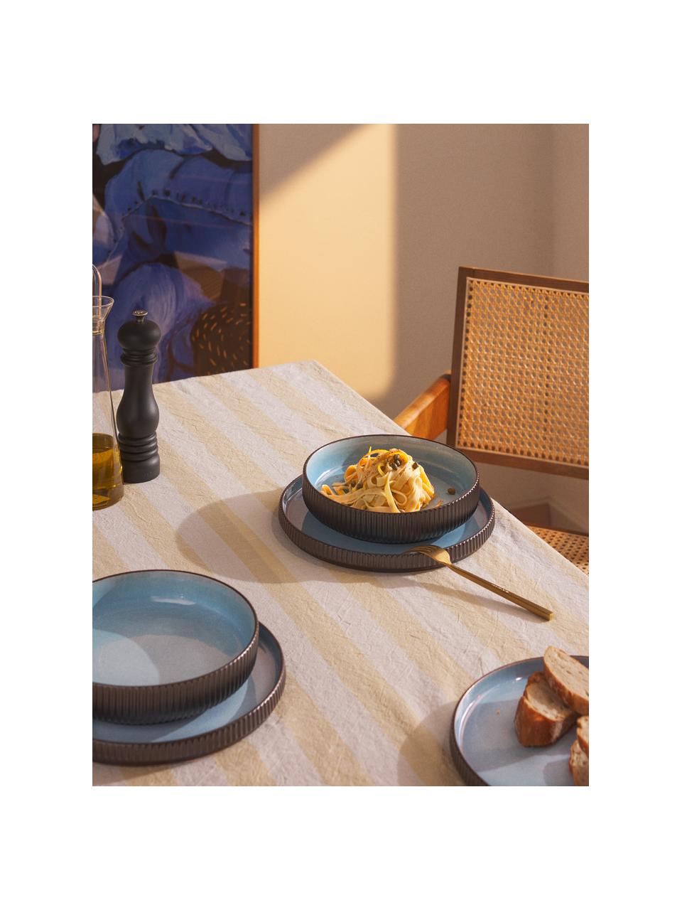 Assiettes à pâtes Bora, 4 pièces, Grès, émaillé, Bleu ciel, noir, Ø 22 cm