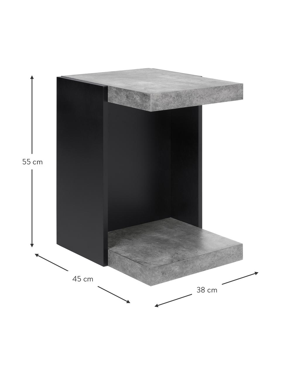 Bijzettafel Klaus, Frame: met melamine gecoate spaa, Beton optiek, 38 x 55 cm