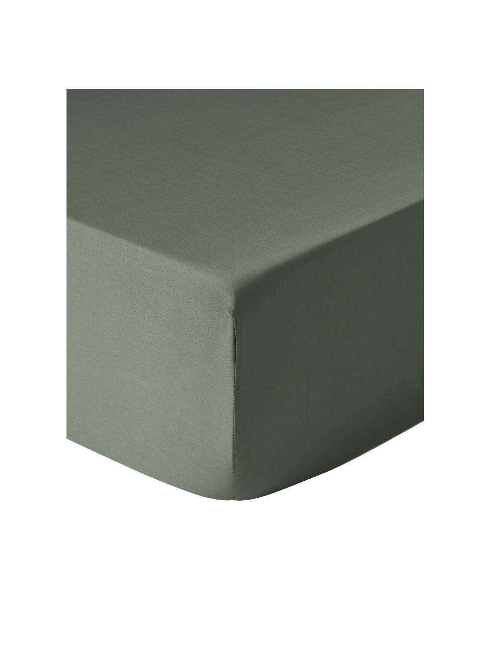 Prześcieradło z satyny bawełnianej z gumką Premium, Ciemny zielony, S 90 x D 200 cm, W 25 cm