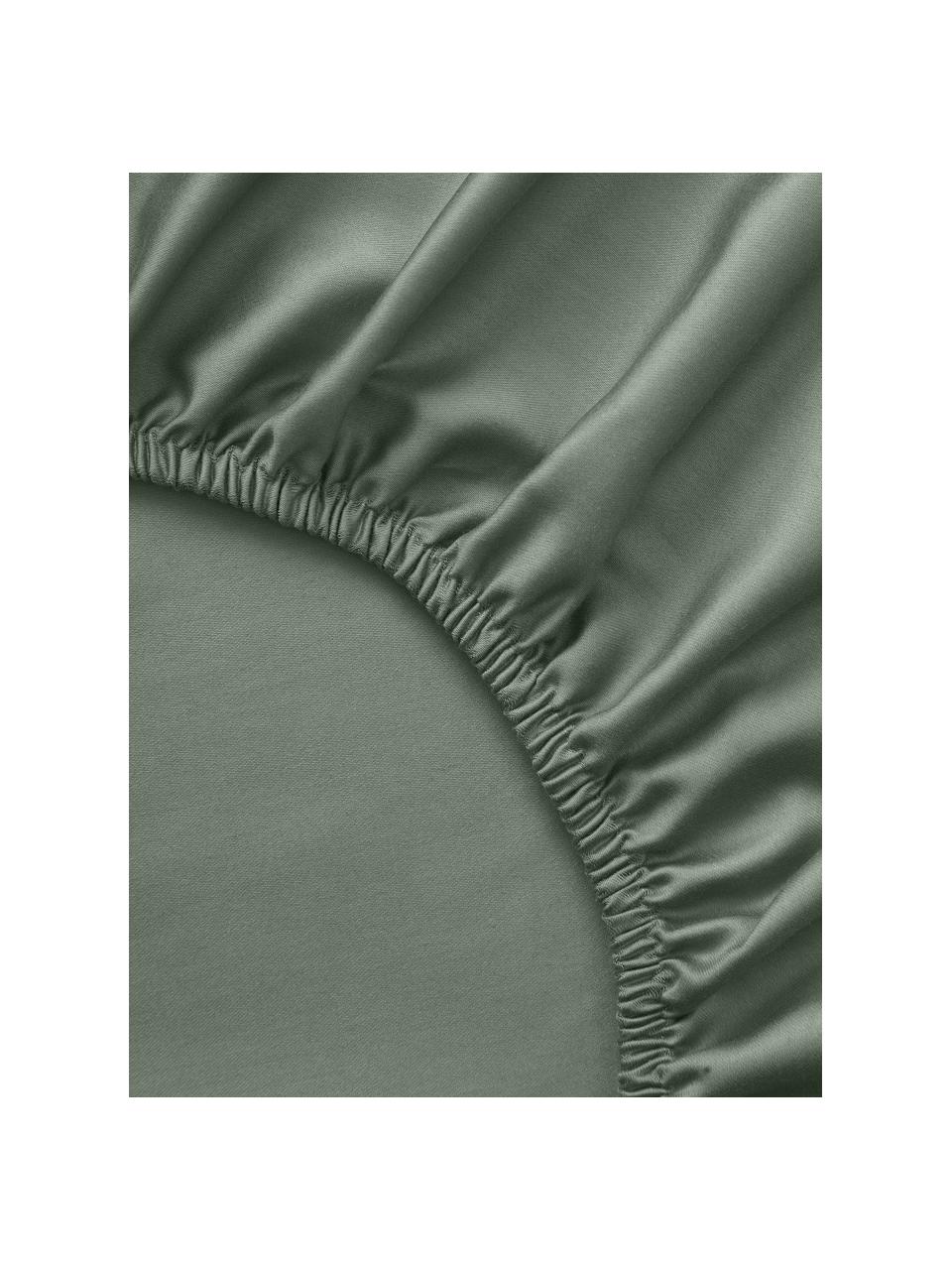 Prześcieradło z satyny bawełnianej z gumką Premium, Ciemny zielony, S 90 x D 200 cm, W 25 cm