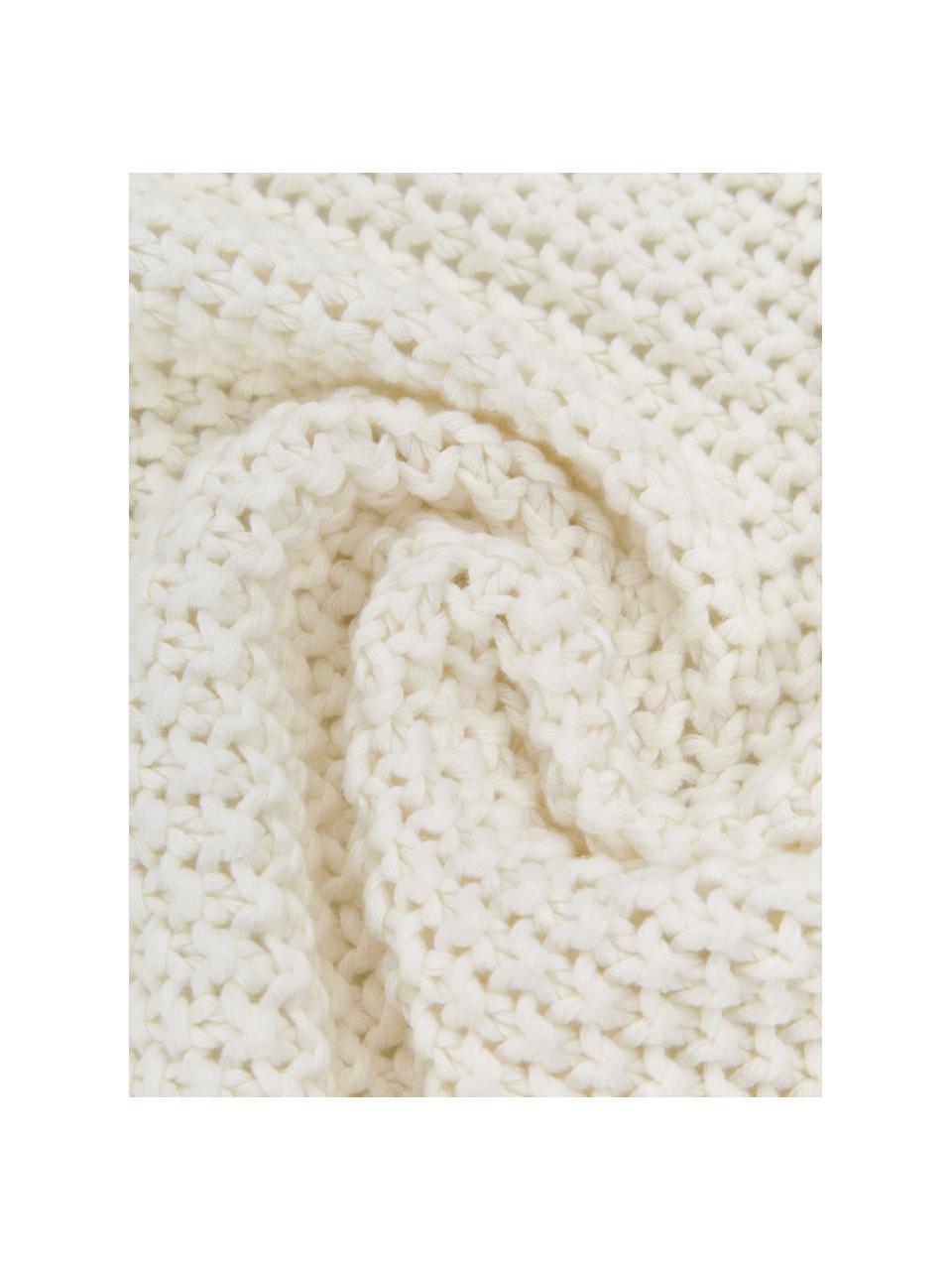 Manta de punto con pompones Mila, 100% algodón, Blanco crema, An 130 x L 170 cm