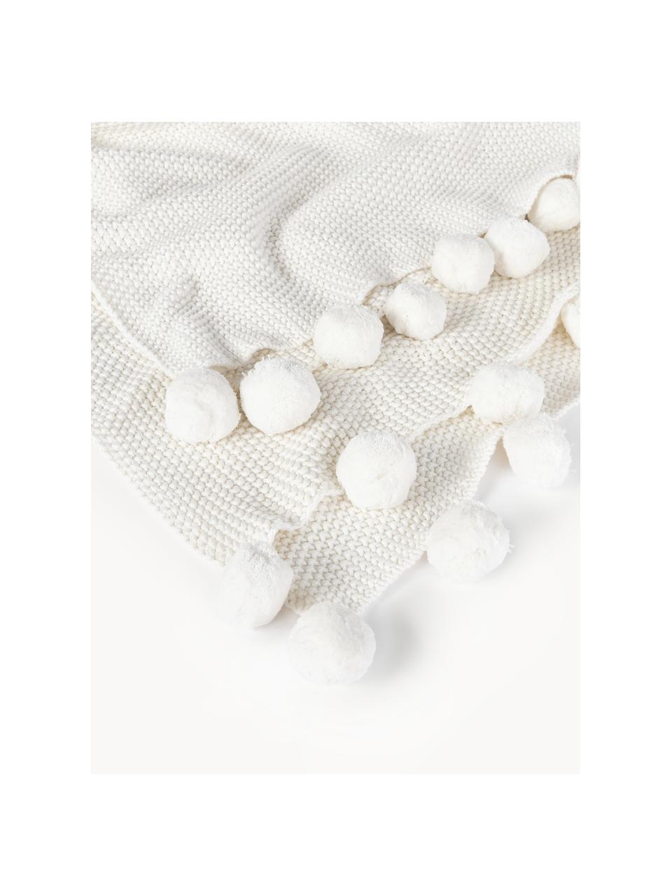 Strickdecke Molly mit Pompoms, 100% Baumwolle, Off White, B 130 x L 170 cm