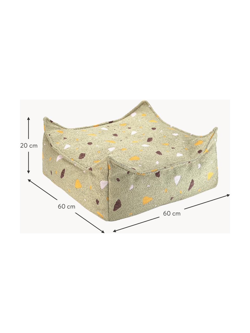 Coussin de sol en bouclette pour enfants fait main Sugar, Bouclette vert olive, aspect terrazzo, larg. 60 x haut. 60 cm