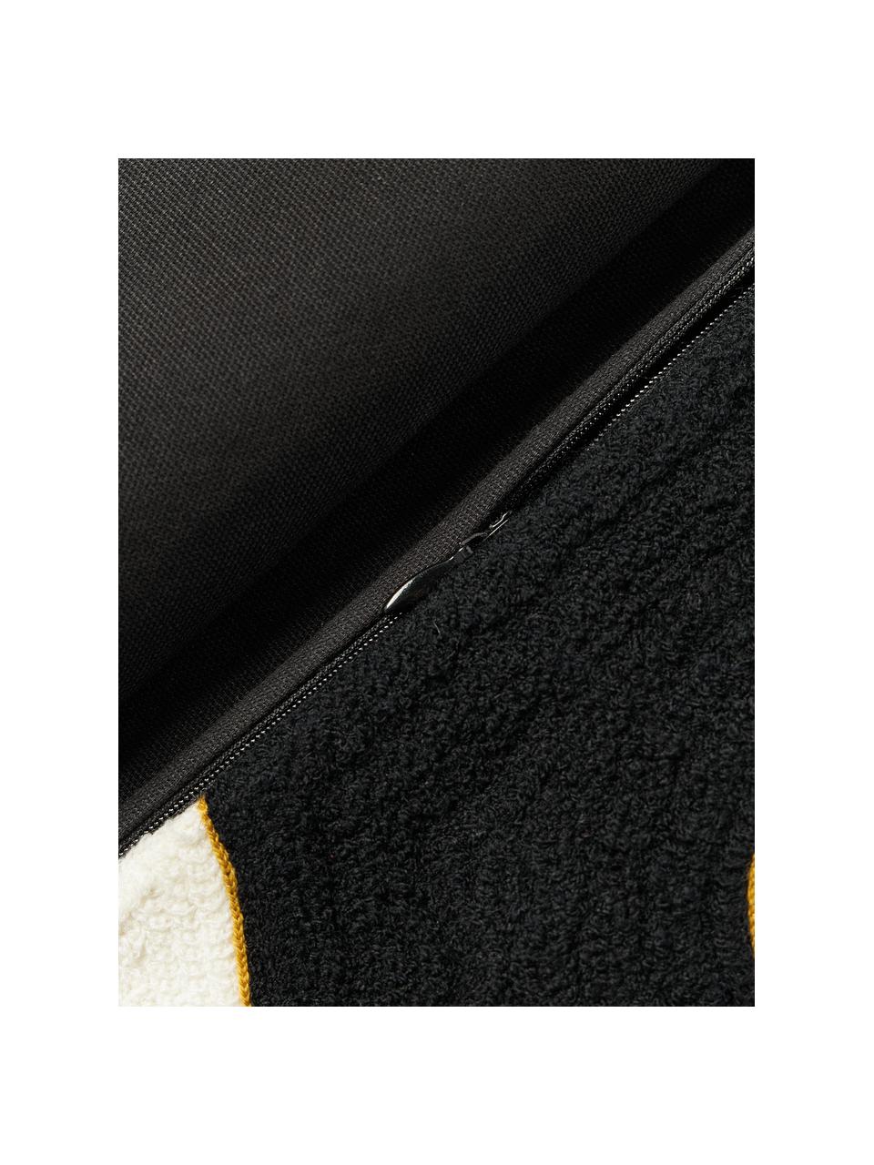 Kissenhülle Kobe mit abstraktem Muster, Vorderseite: 80 % Baumwolle, 24 % Lein, Rückseite: 100 % Baumwolle, Off White, Schwarz, Senfgelb, B 50 x L 50 cm