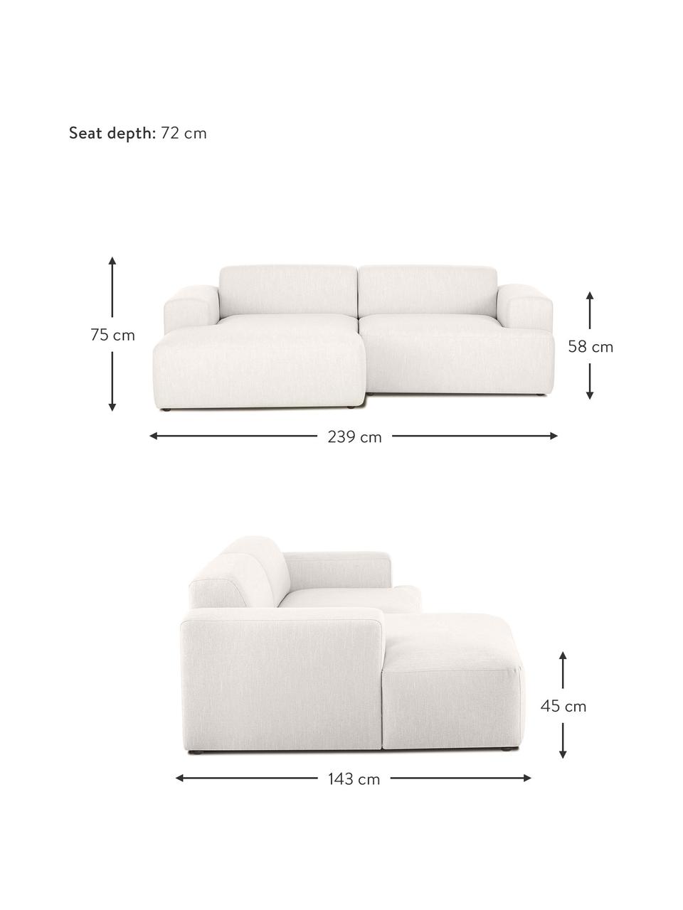 Sofá rinconera Melva (3 plazas), Tapizado: 100% poliéster Alta resis, Estructura: madera de pino maciza, ce, Patas: plástico, Tejido Off White, An 239 x F 143 cm, chaise longue izquierda