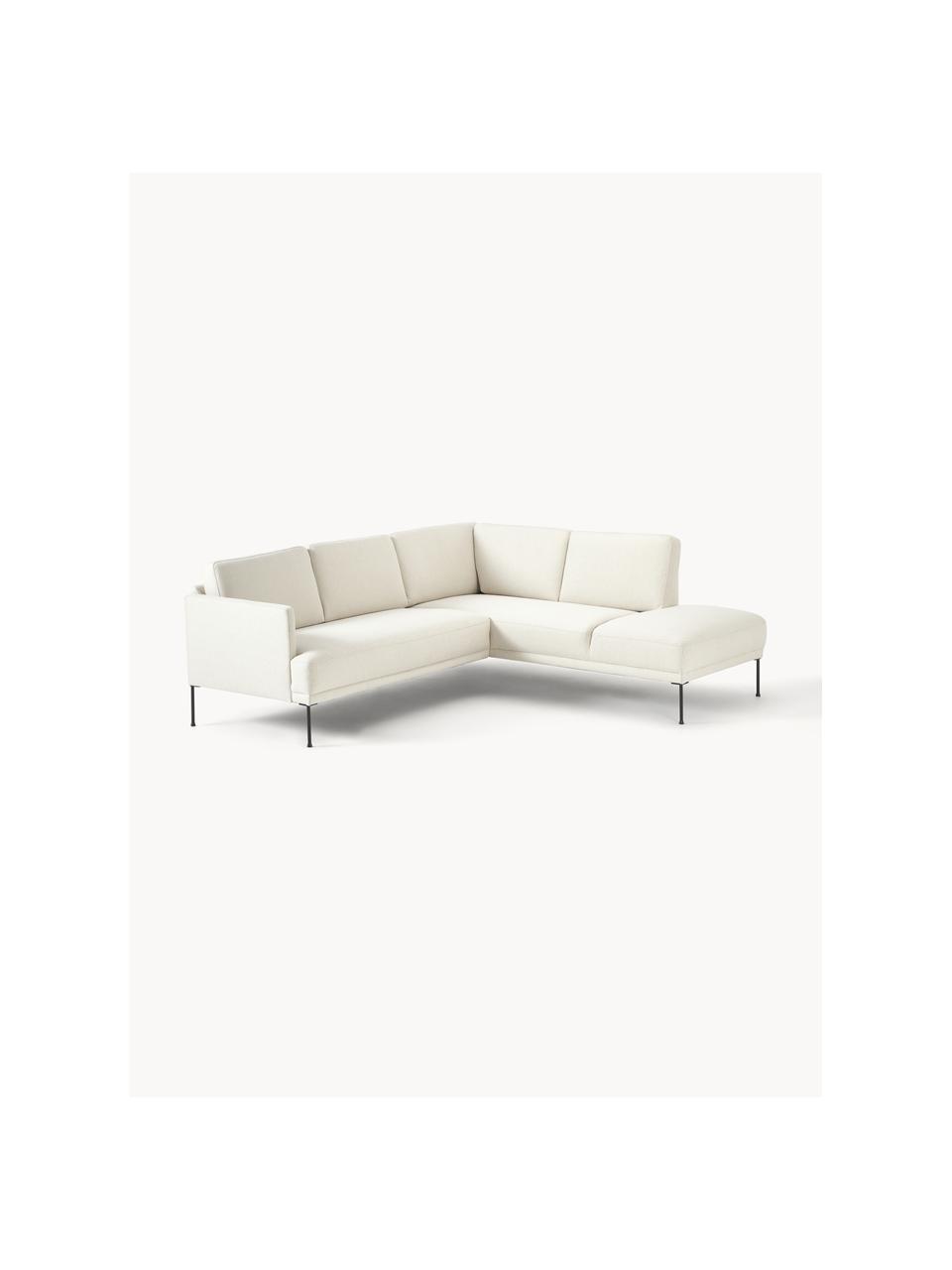 Ecksofa Fluente, Bezug: 80% Polyester, 20% Ramie , Gestell: Massives Kiefernholz, Füße: Metall, pulverbeschichtet, Webstoff Hellbeige, B 221 x T 200 cm, Eckteil links