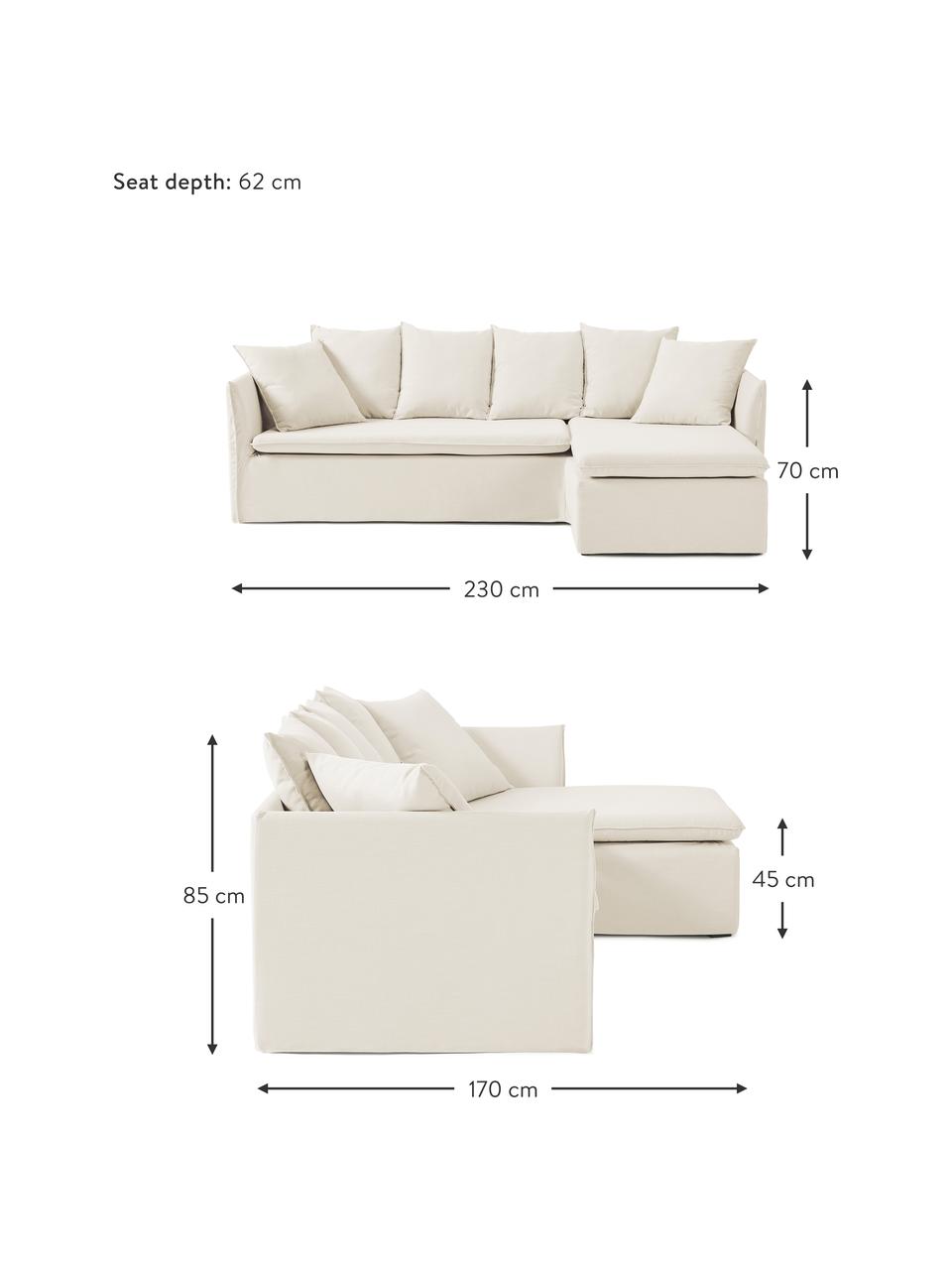 Canapé d'angle ( 3 places) Mila, Tissu beige, larg. 230 x haut. 85 cm, méridienne à droite