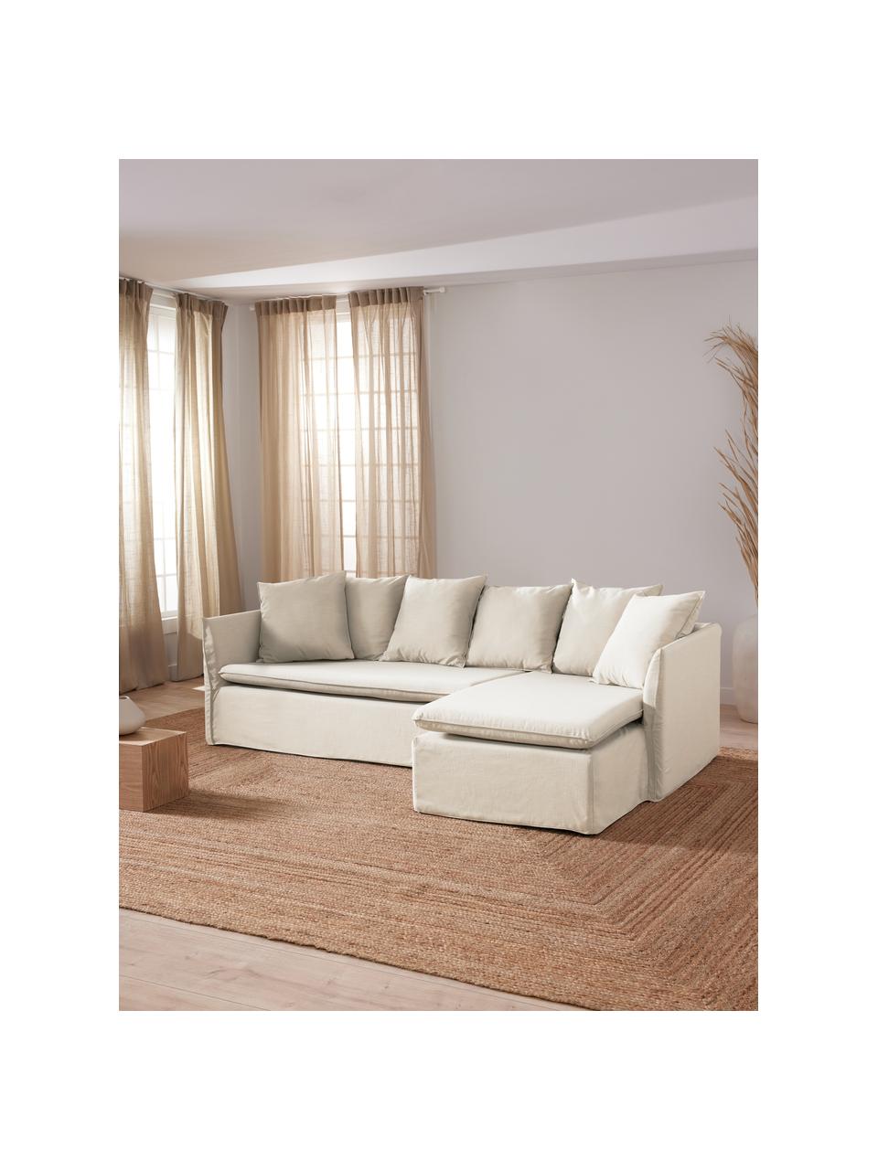 Canapé d'angle ( 3 places) Mila, Tissu beige, larg. 230 x haut. 85 cm, méridienne à droite