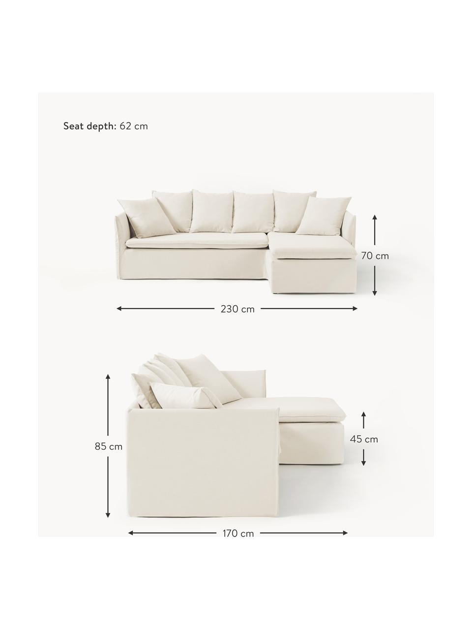 Divano angolare 3 posti Mila, Rivestimento: 100% poliestere Con 100.0, Struttura: legno di pino, fibra di l, Tessuto beige, Larg. 230 x Alt. 85 cm, chaise longue a destra