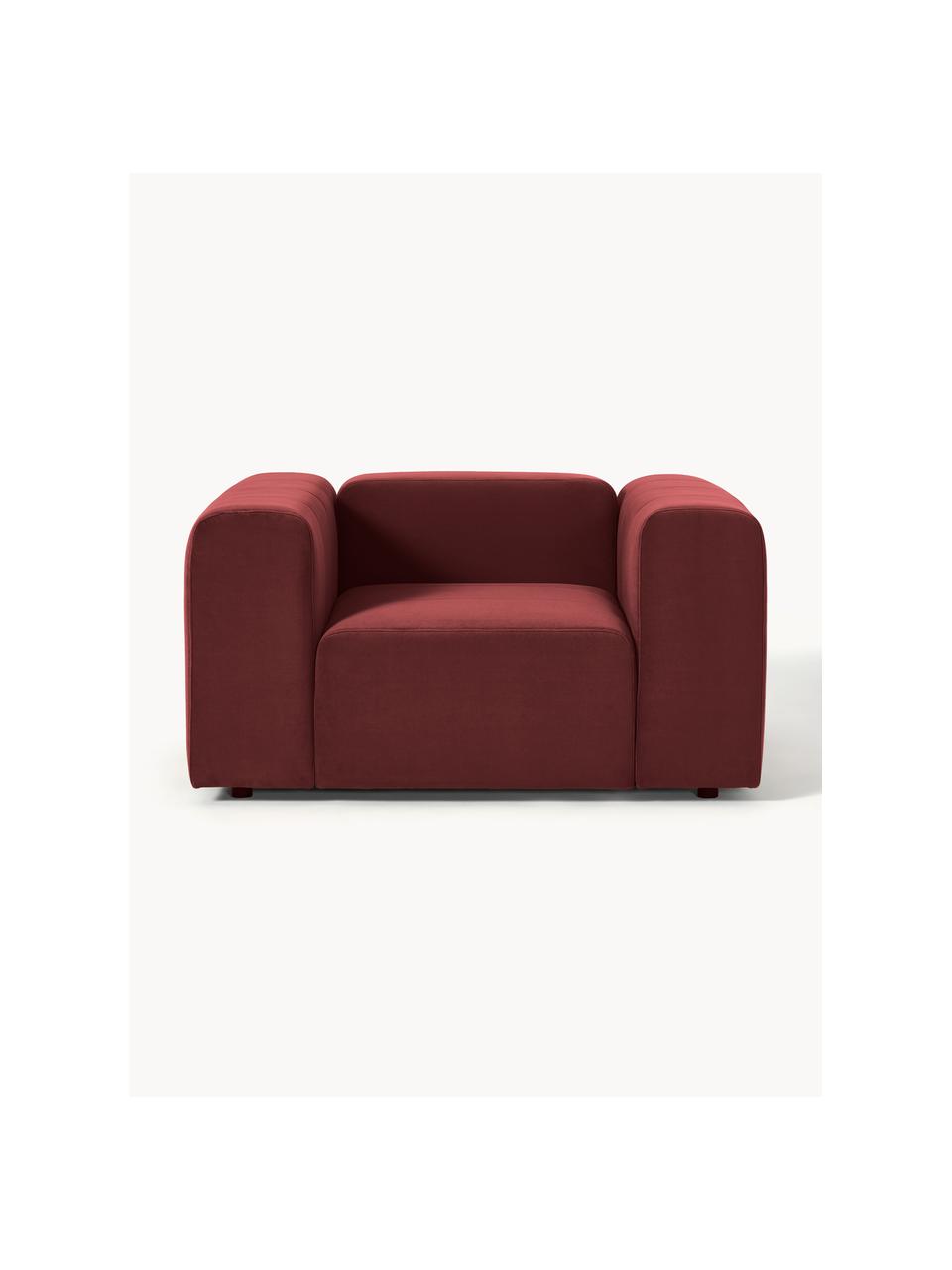 Fluwelen fauteuil Lena, Bekleding: fluweel (100% polyester) , Frame: grenenhout, multiplex, ha, Poten: kunststof, Fluweel wijnrood, B 134 x D 106 cm