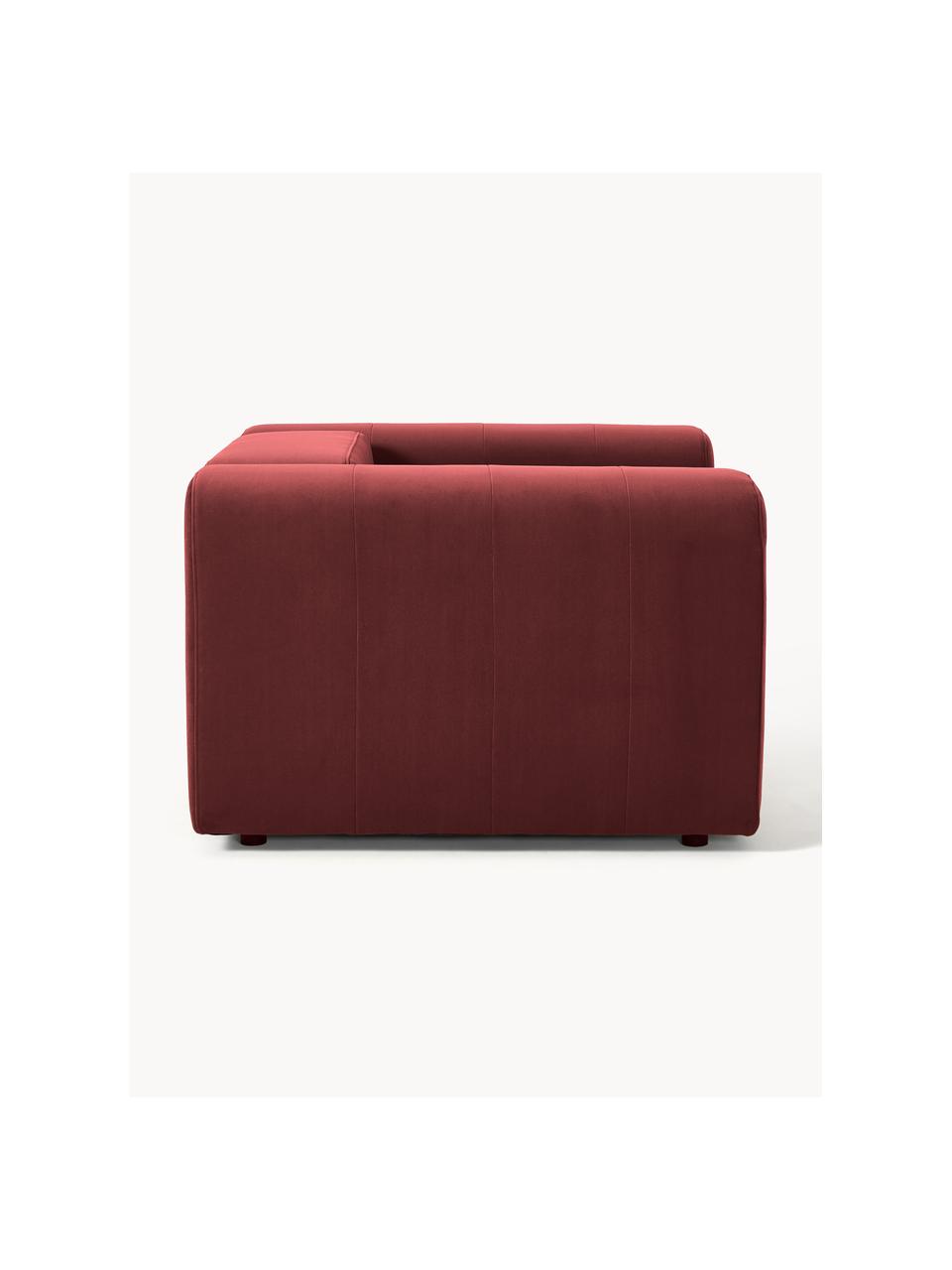 Poltrona in velluto Lena, Rivestimento: velluto (100% poliestere), Struttura: legno di pino, legno lami, Piedini: plastica, Velluto rosso vino, Larg. 134 x Prof. 106 cm