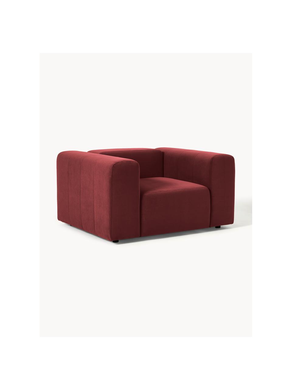Fluwelen fauteuil Lena, Bekleding: fluweel (100% polyester) , Frame: grenenhout, multiplex, ha, Poten: kunststof, Fluweel wijnrood, B 134 x D 106 cm
