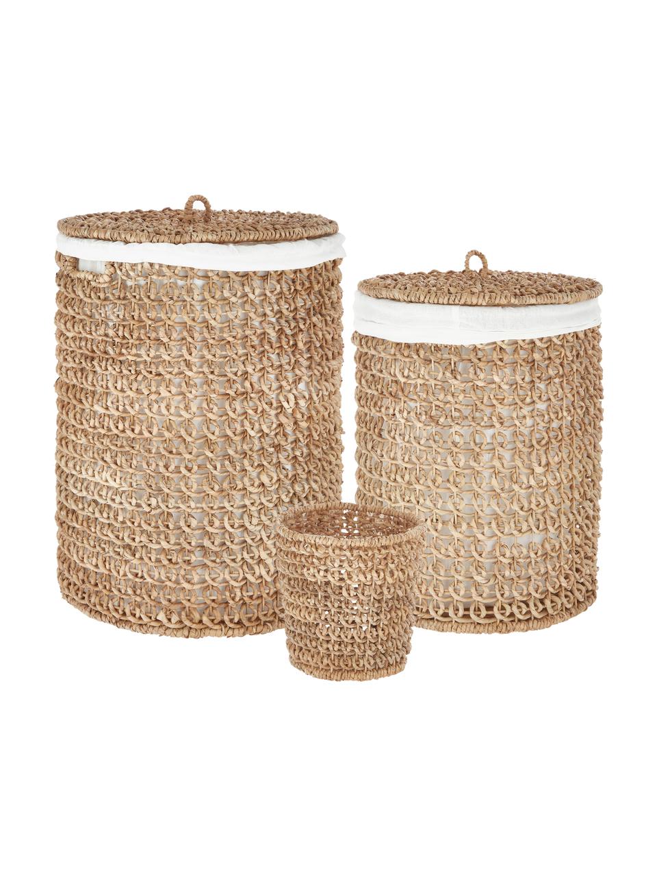 Wäschekörbe-Set Landin, 3-tlg., Korb: Wasserhyazinthe, Rattan, , Beige, Ø 48 x H 64 cm