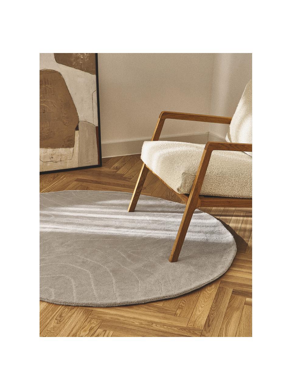 Tapis rond laine tufté main Aaron, Grège, Ø 120 cm (taille S)