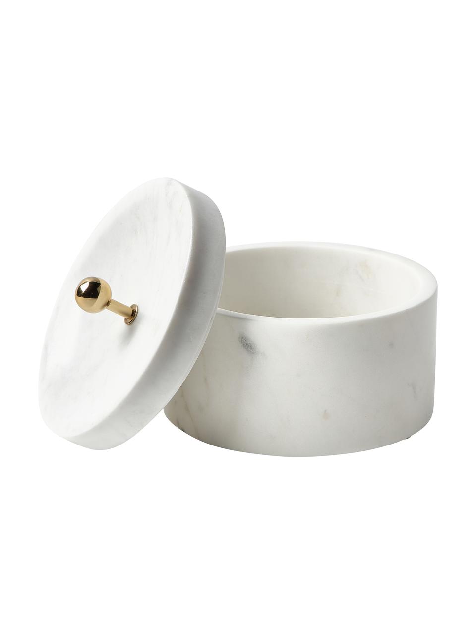Portagioie in marmo con coperchio Selina, Marmo, metallo, Bianco, marmorizzato, oro, Ø 15 x Alt. 11 cm