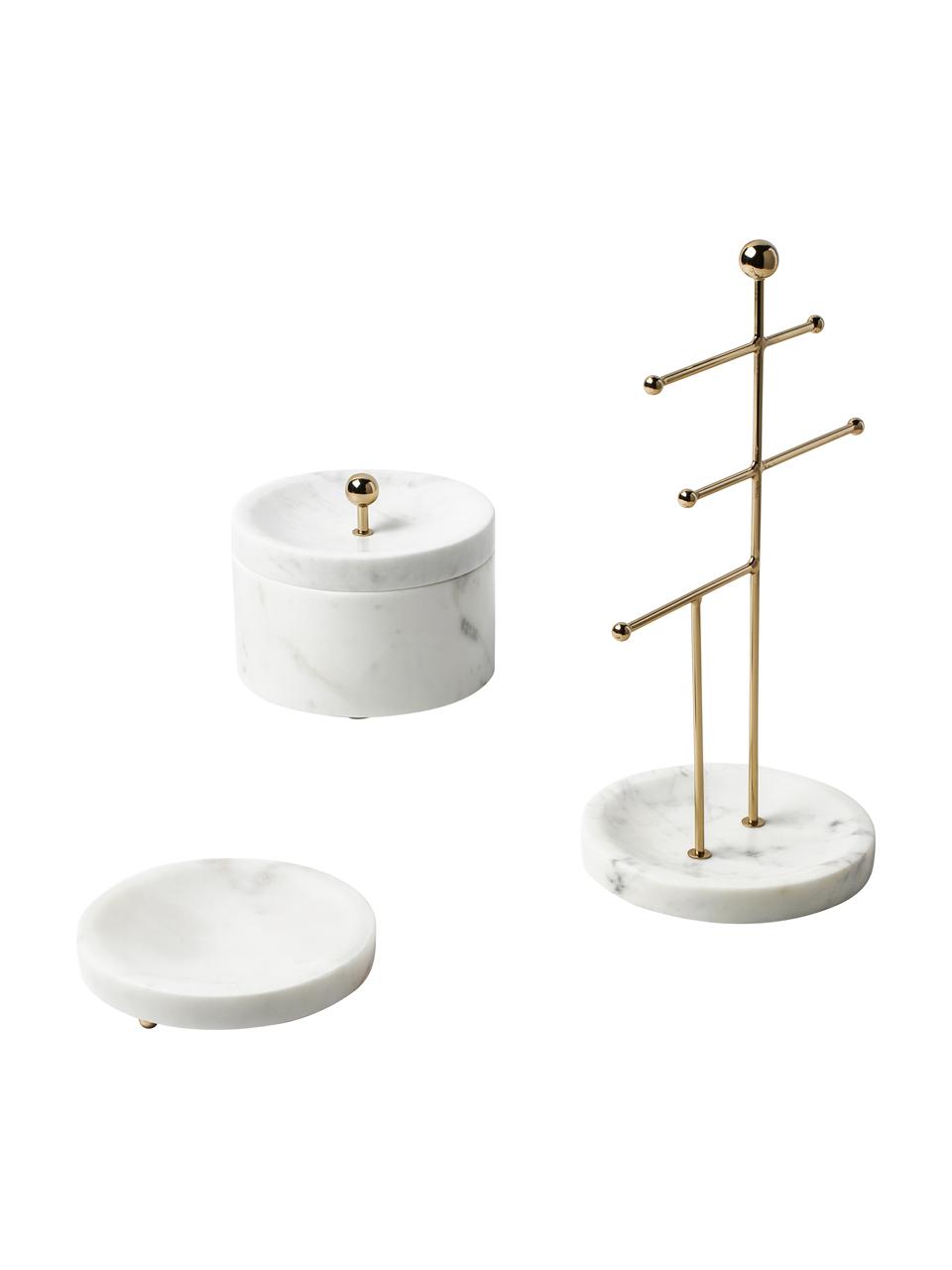 Portagioie in marmo con coperchio Selina, Marmo, metallo, Bianco, marmorizzato, oro, Ø 15 x Alt. 11 cm