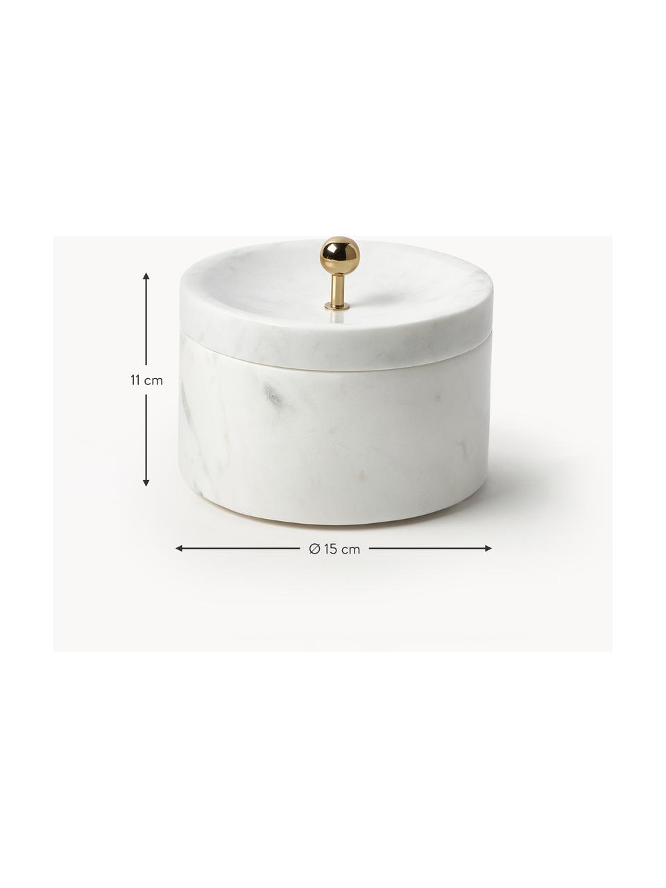 Marmor-Schmuckkästchen Selina mit Deckel, Marmor,Metall, Weiß, marmoriert, Gold, Ø 15 x H 11 cm