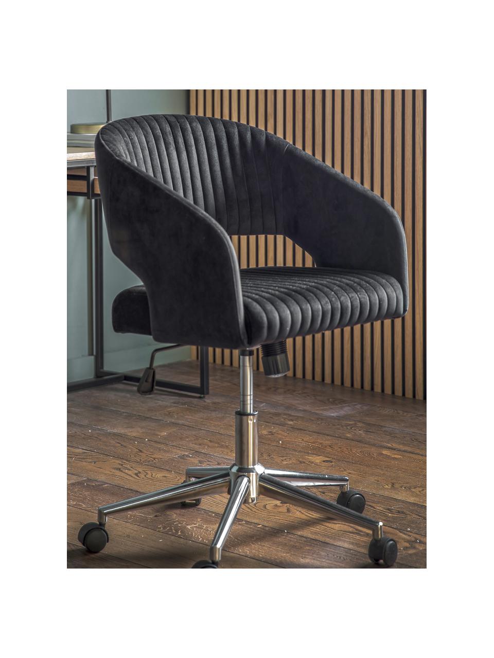 Krzesło biurowe z aksamitu Murray, obrotowe, Tapicerka: aksamit poliestrowy, Nogi: metal galwanizowany, Czarny aksamit, odcienie chromu, S 56 x G 52 cm