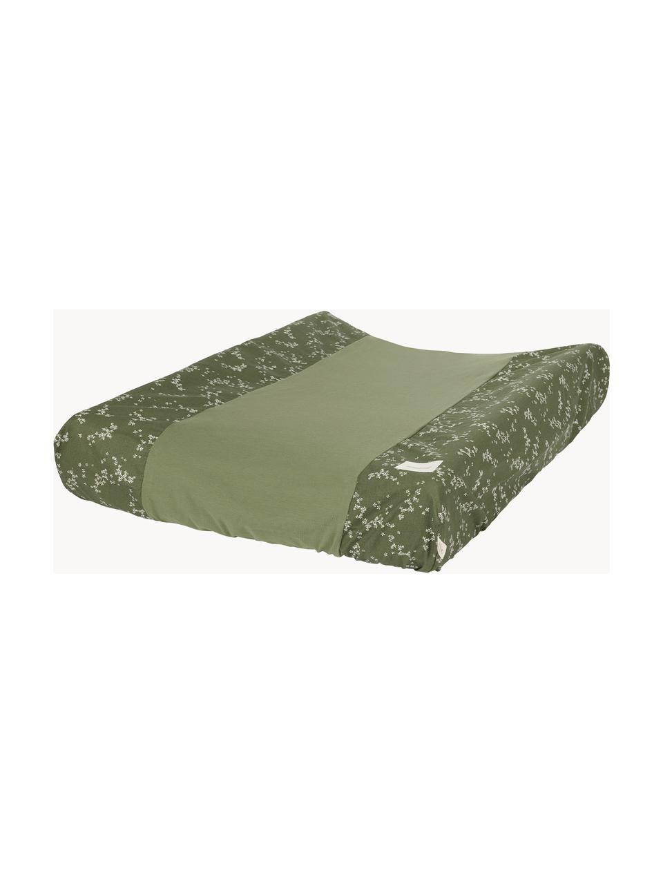 Matelas à langer en coton bio Zen, Vert foncé, blanc cassé, larg. 50 x long. 70 cm