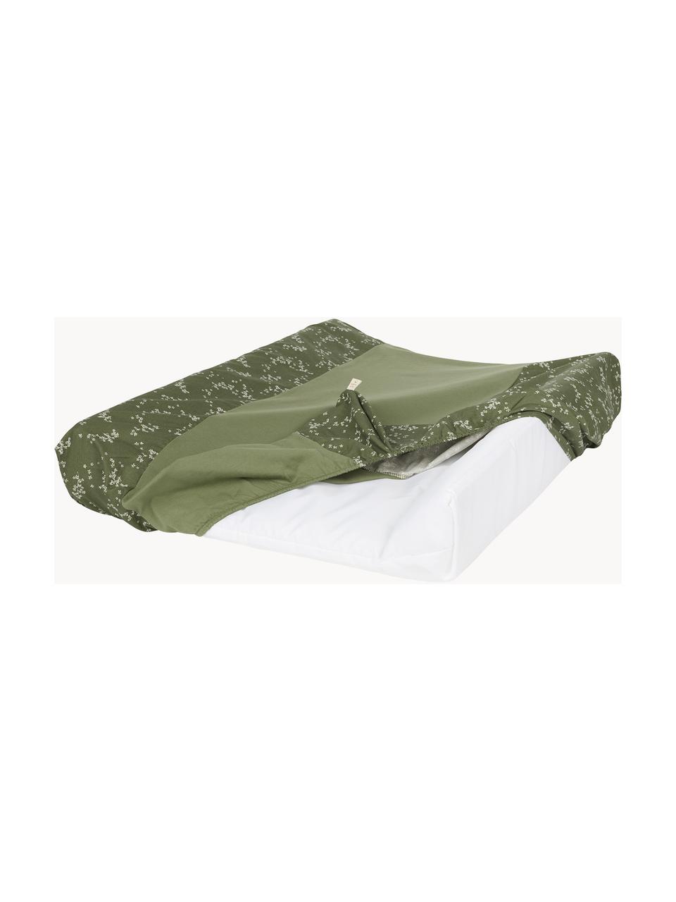 Matelas à langer en coton bio Zen, Vert foncé, blanc cassé, larg. 50 x long. 70 cm