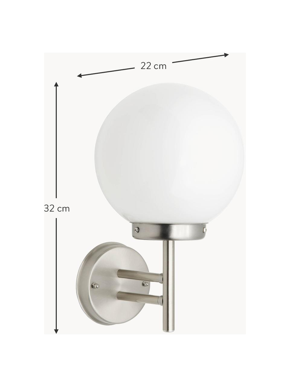 Outdoor wandlamp Aalborg van opaalglas, Lampenkap: opaalglas, Opaalwit, zilverkleurig, B 22 x H 32 cm