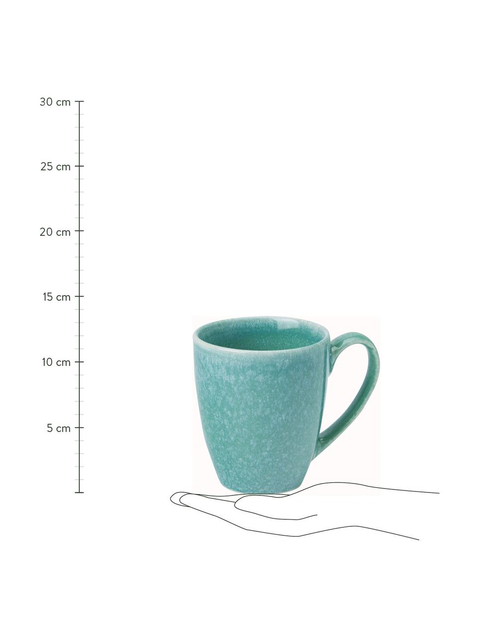 Handgemachte Kaffeetasse Anthia mit reaktiver Glasur, 2 Stück, Steingut, Türkis, Ø 12 x H 11 cm