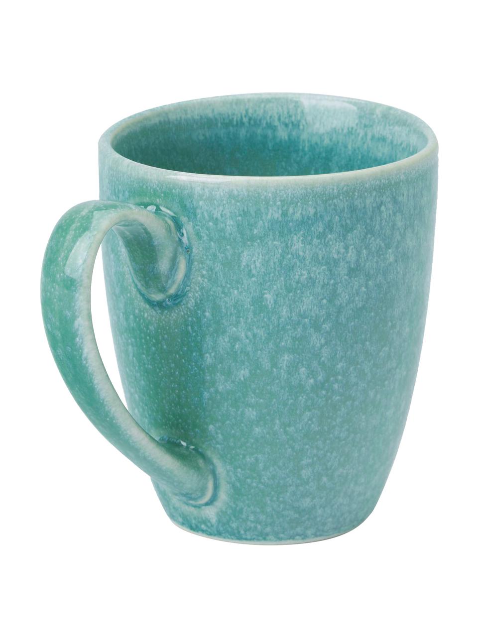 Handgemaakte koffiekopje Anthia van keramiek met reactief glazuur in turquoise, 2 stuks, Keramiek, Turquoise, Ø 12 x H 11 cm