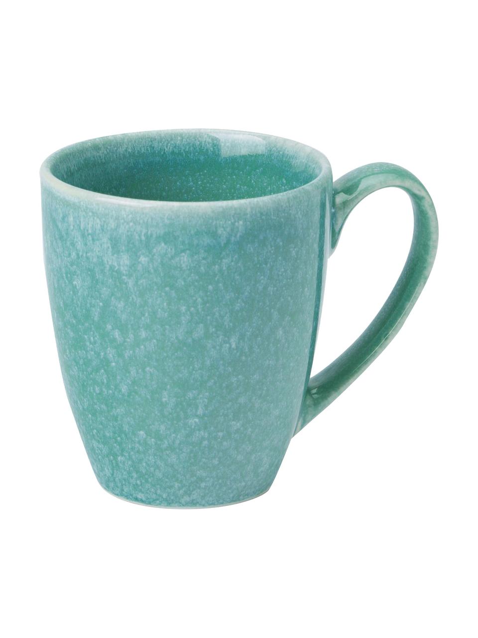 Handgemaakte koffiekopje Anthia van keramiek met reactief glazuur in turquoise, 2 stuks, Keramiek, Turquoise, Ø 12 x H 11 cm