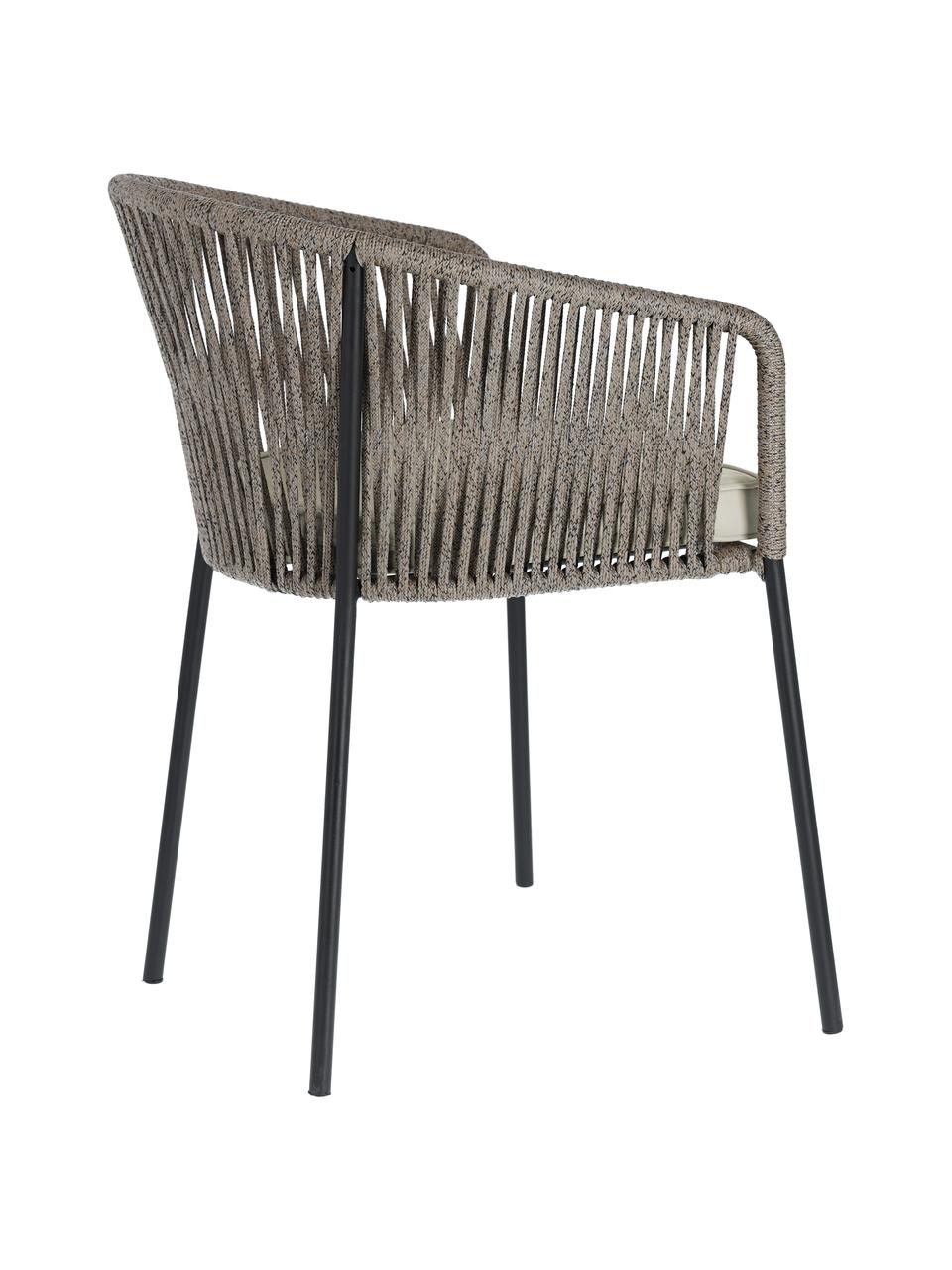 Krzesło ogrodowe Yanet, Stelaż: metal ocynkowany i lakier, Tapicerka: poliester, Beżowa tkanina, szary, S 56 x G 51 cm