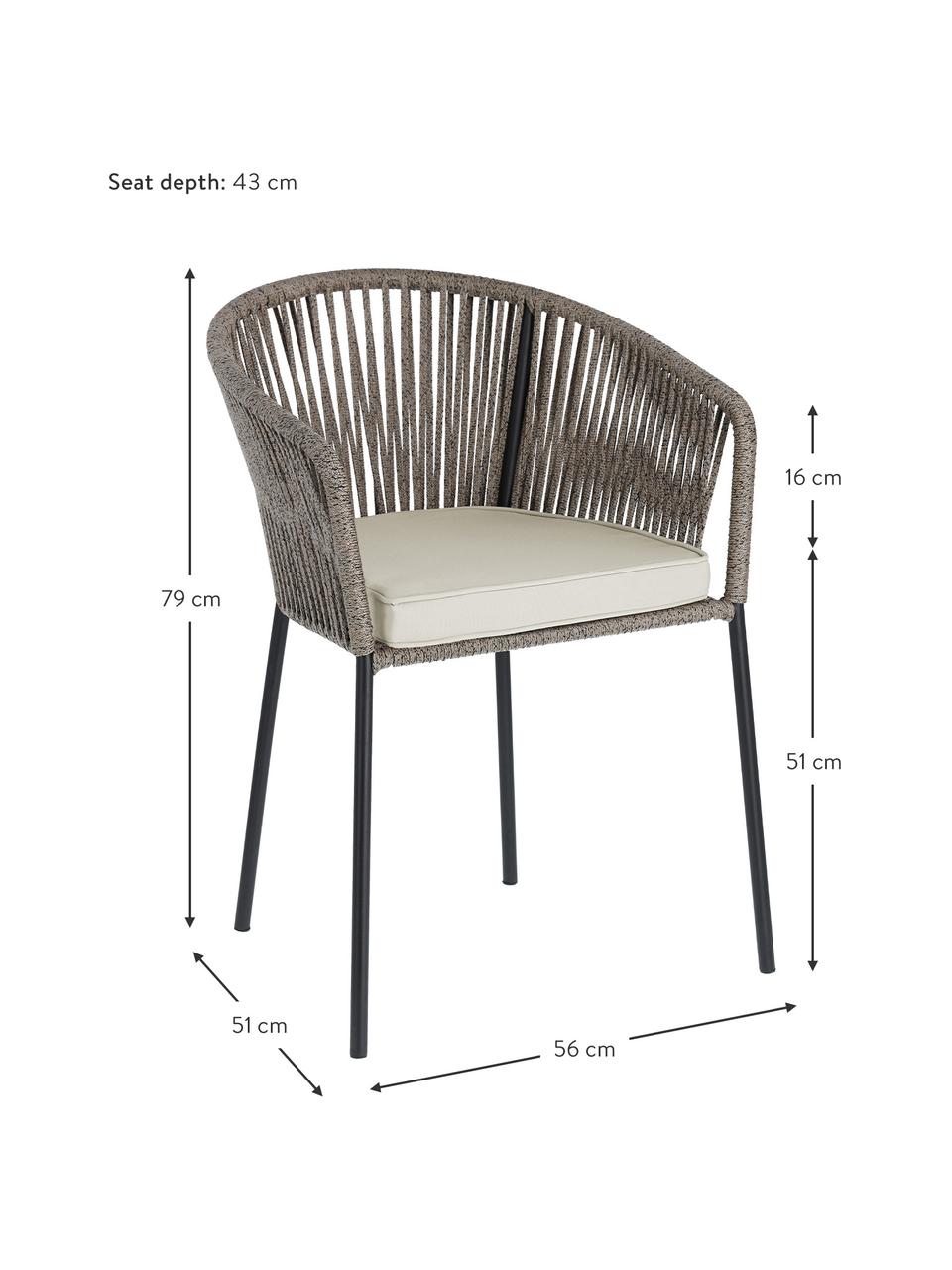 Sedia da giardino grigia Yanet, Rivestimento: 100% poliestere, Struttura: metallo zincato, Tessuto beige, grigio, Larg. 56 x Prof. 55 cm