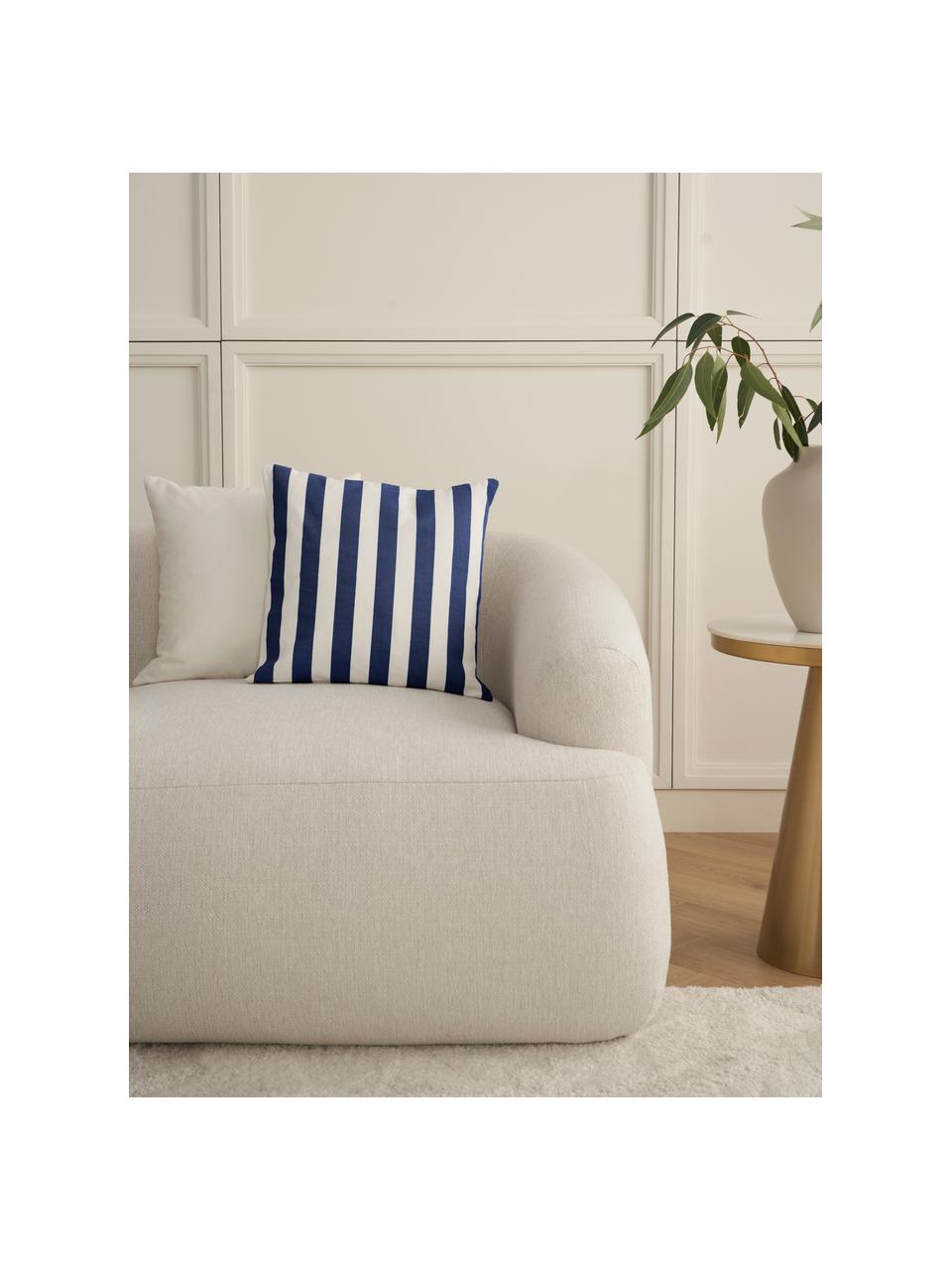 Housse de coussin rayée Timon, 100 % coton, Bleu foncé, blanc, larg. 40 x long. 40 cm