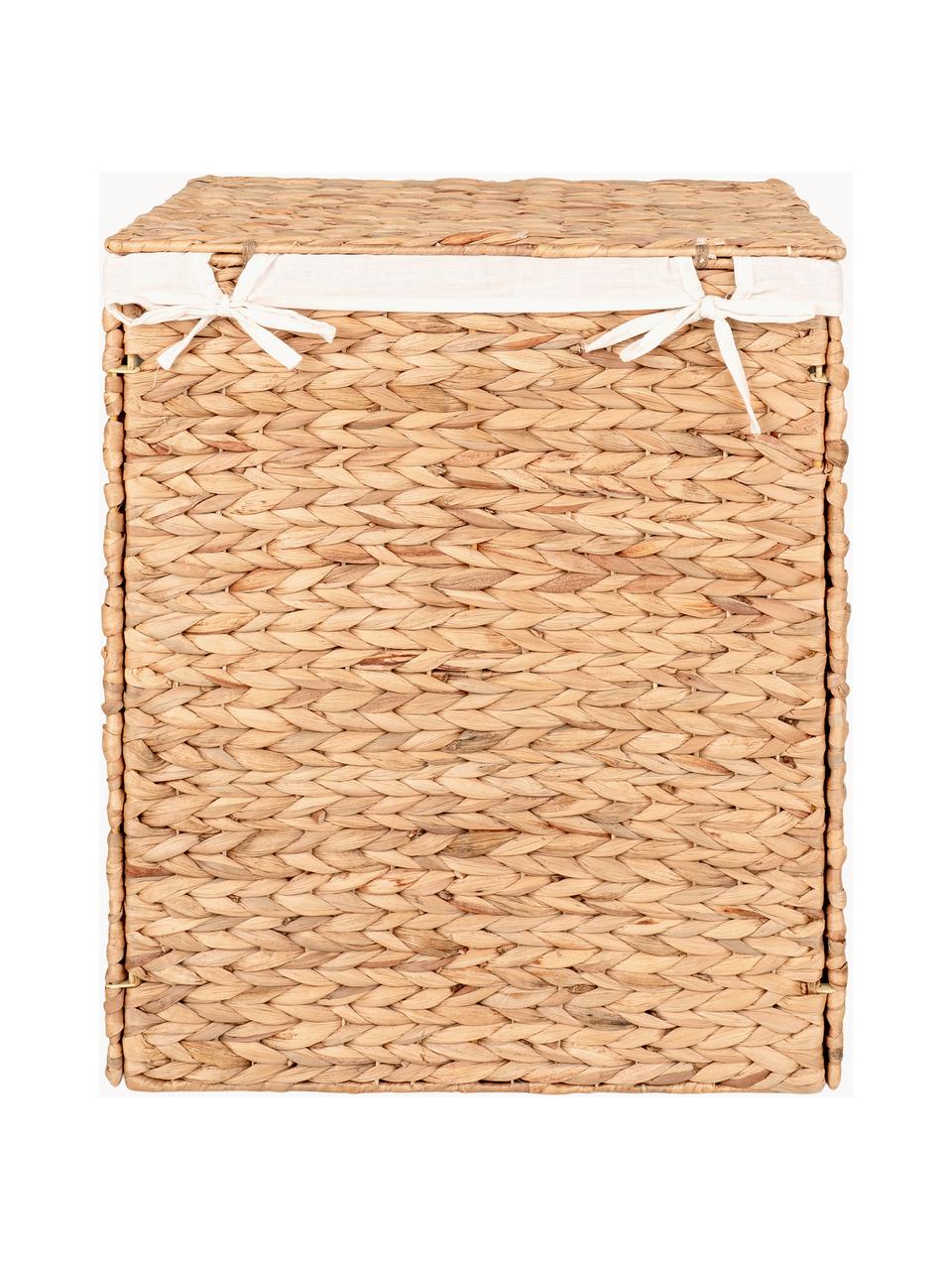 Cesta de ropa con tapadera Passo, Exterior: jacinto de agua, Interior: algodón, poliéster, Tonos beige, An 43 x Al 55 cm