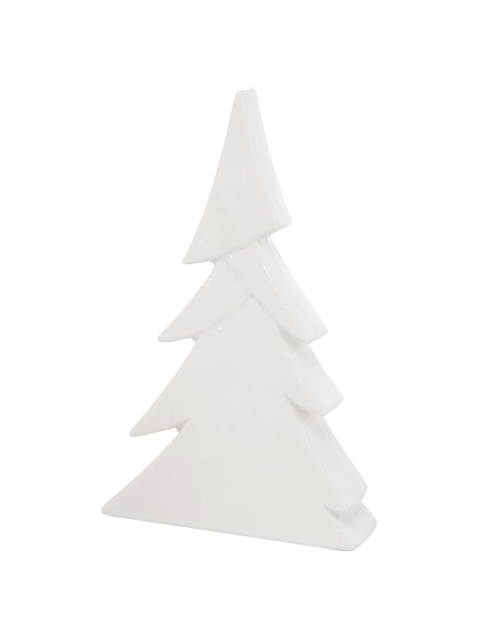 Handgefertigtes Deko-Weihnachtsbäume-Set Jade, 2-tlg., Steingut, Weiß, 12 x H 19 cm